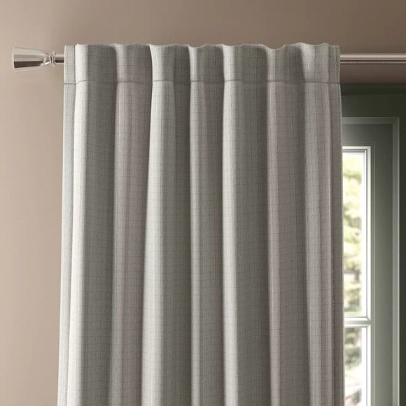 Threshold Jet Gray Textured Plaid Single Blackout Lined Curtain Panel 50" x 84" - Picture 2 of 7